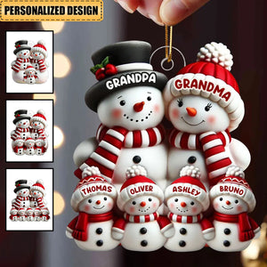 3D Effect Cute Snowman Family Christmas Decor Personalized Acrylic Ornament