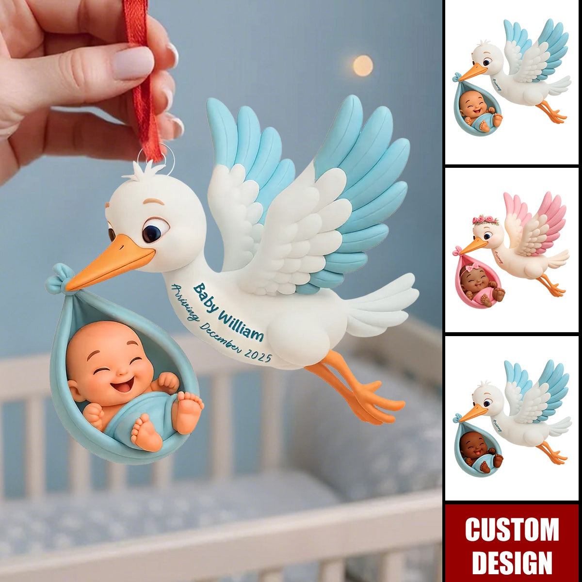 3D Effect Cute Stork And Baby Personalized Acrylic Ornament, Heartfelt First Gift for Pregnant Mom