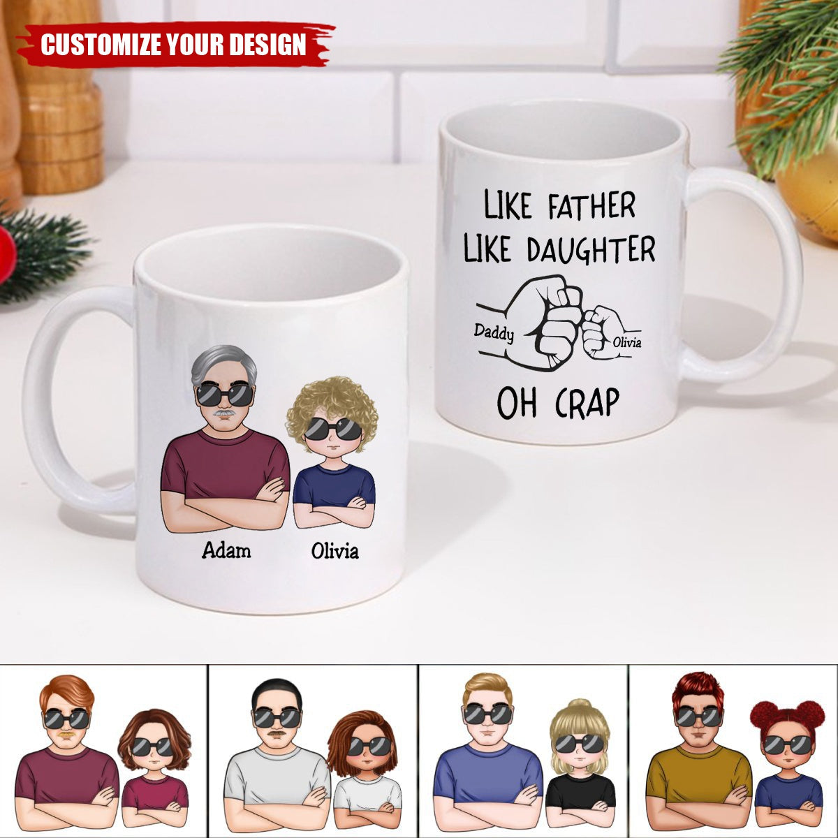 Like Father Like Daughter Fist Bump Handshake - Personalized Mug