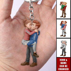 Personalized Romantic Kissing Couple Keychain - Anniversary Wedding Gifts For Husband And Wife, Him And Her
