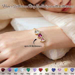 Personalised Heart Birthstone Bracelet, Birthday Gift for Mom, Mothers Day Gift for Her