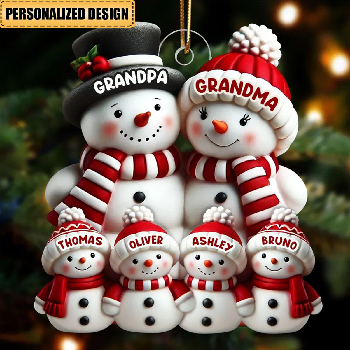 3D Effect Cute Snowman Family Christmas Decor Personalized Acrylic Ornament