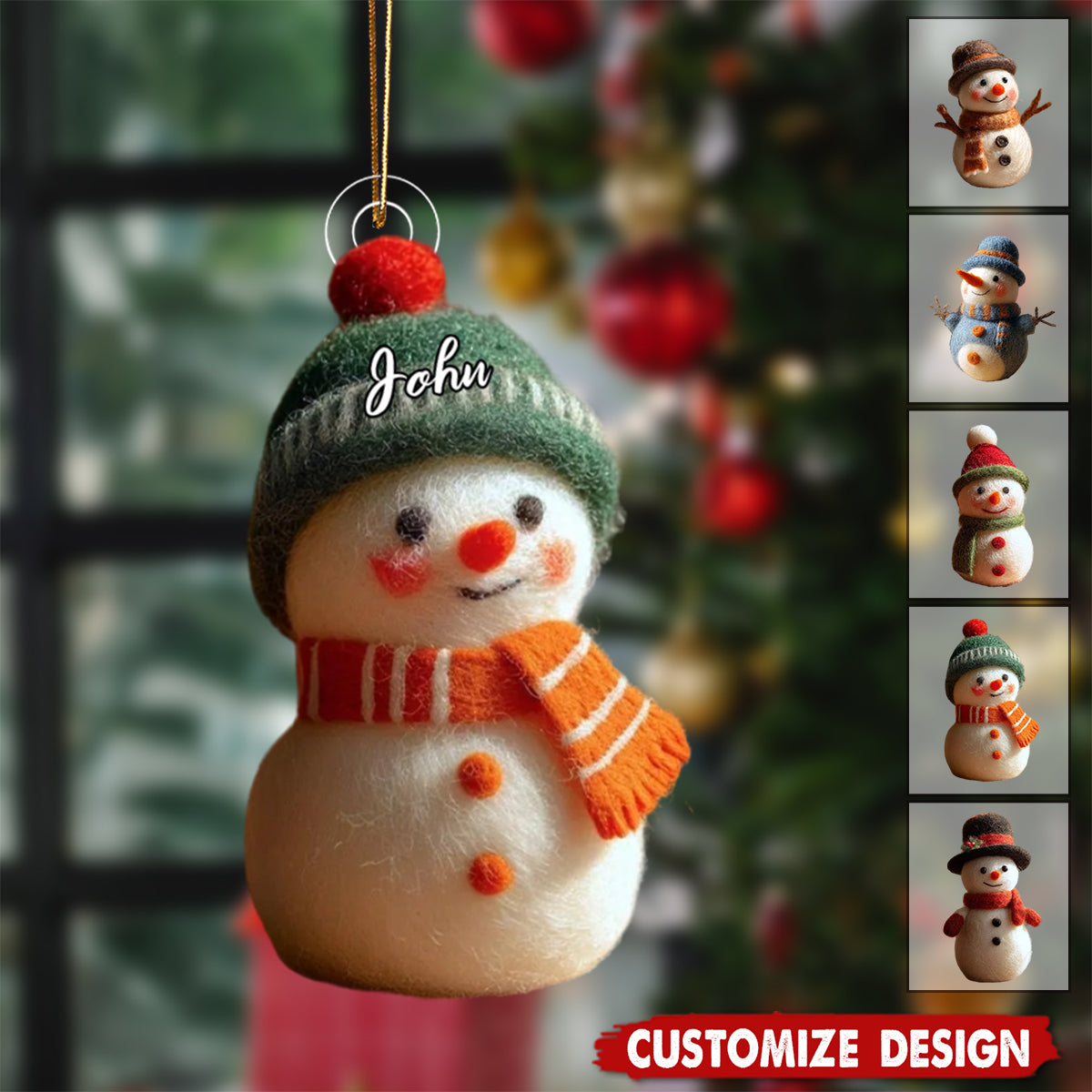 Personalized Felt Christmas Snowman Ornament