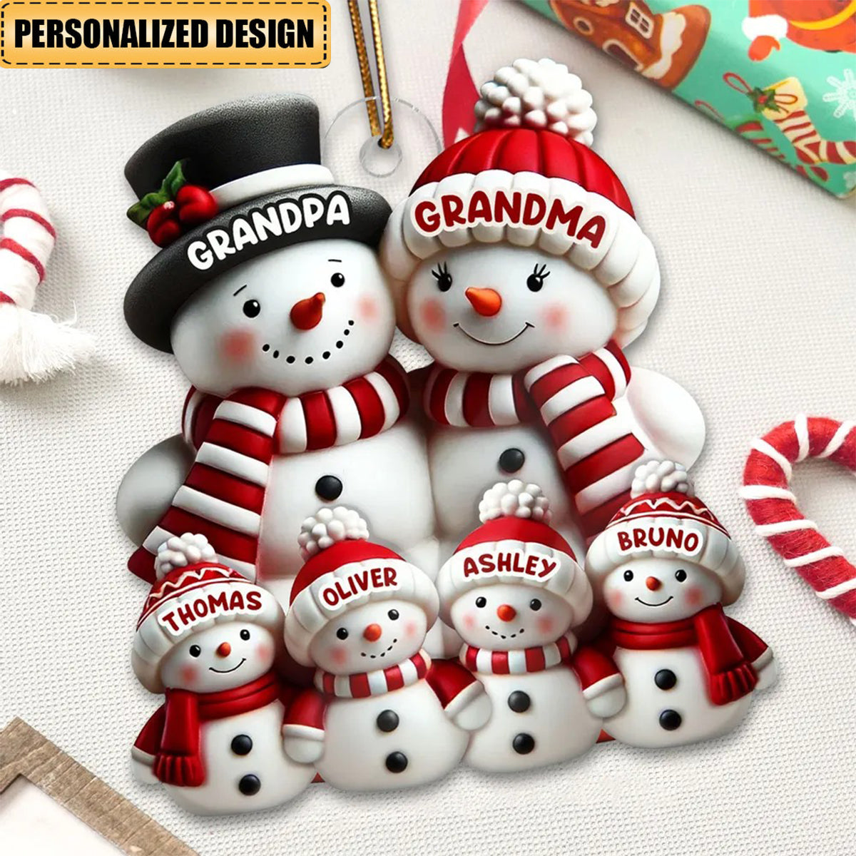 3D Effect Cute Snowman Family Christmas Decor Personalized Acrylic Ornament