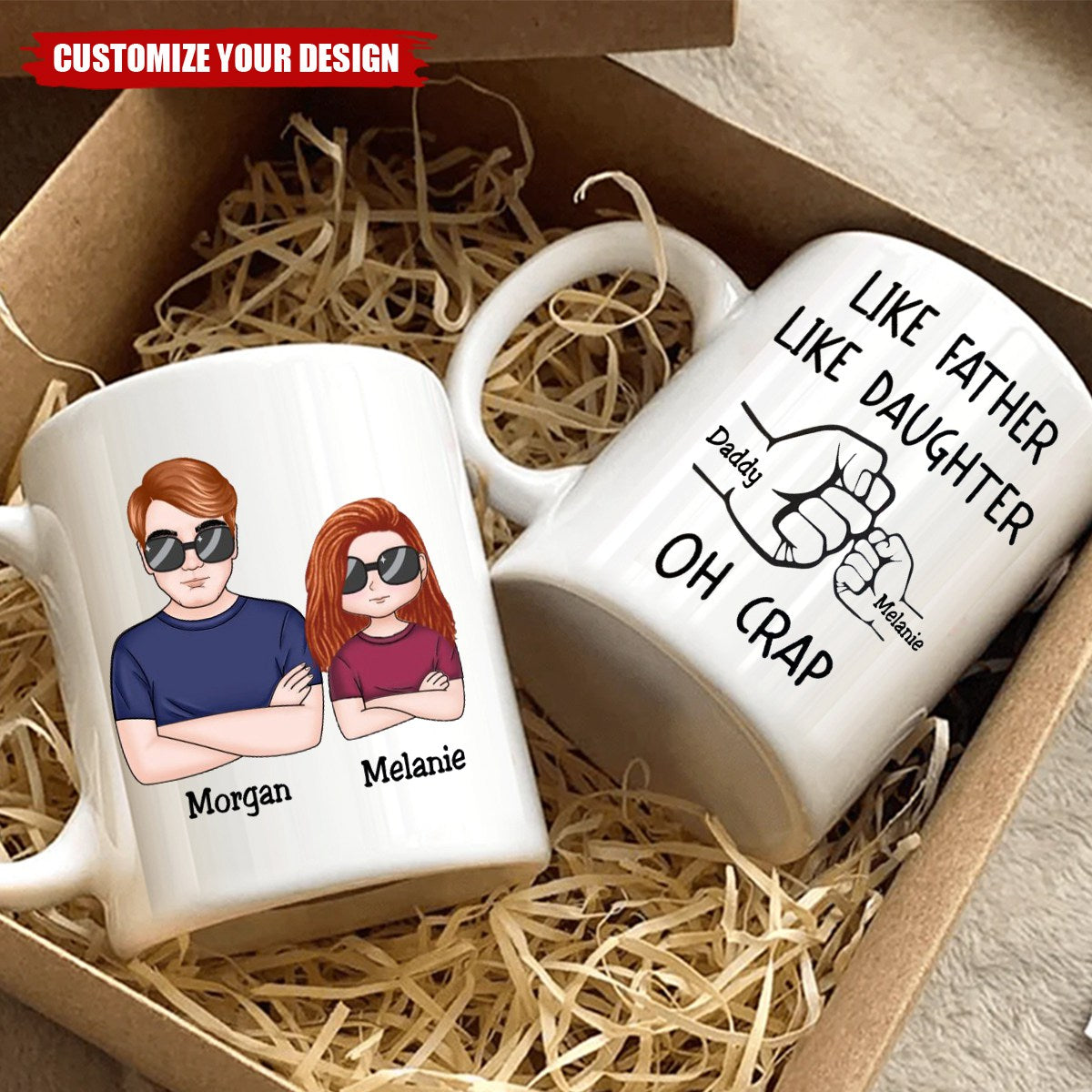 Like Father Like Daughter Fist Bump Handshake - Personalized Mug