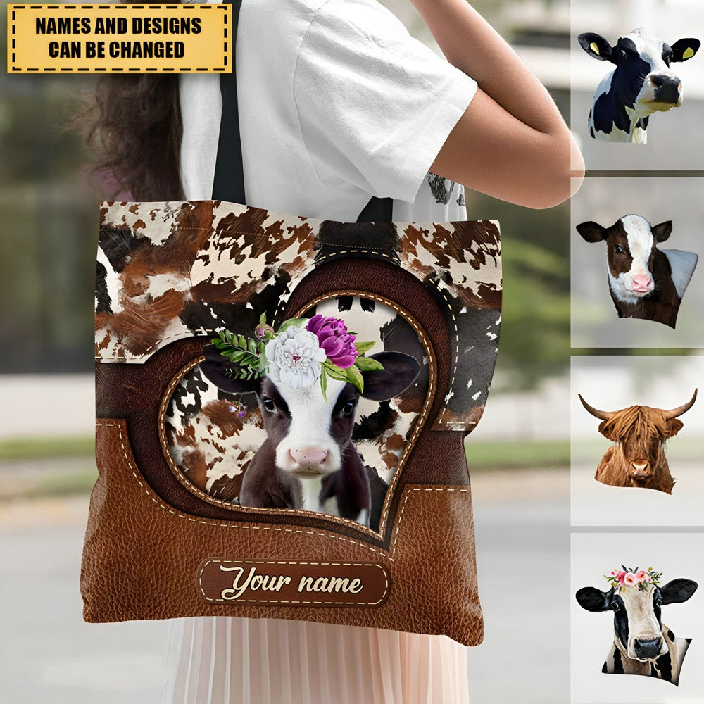 Retro Country Farm Love Cows Cattle Black And Brown Pattern Personalized Tote Bag