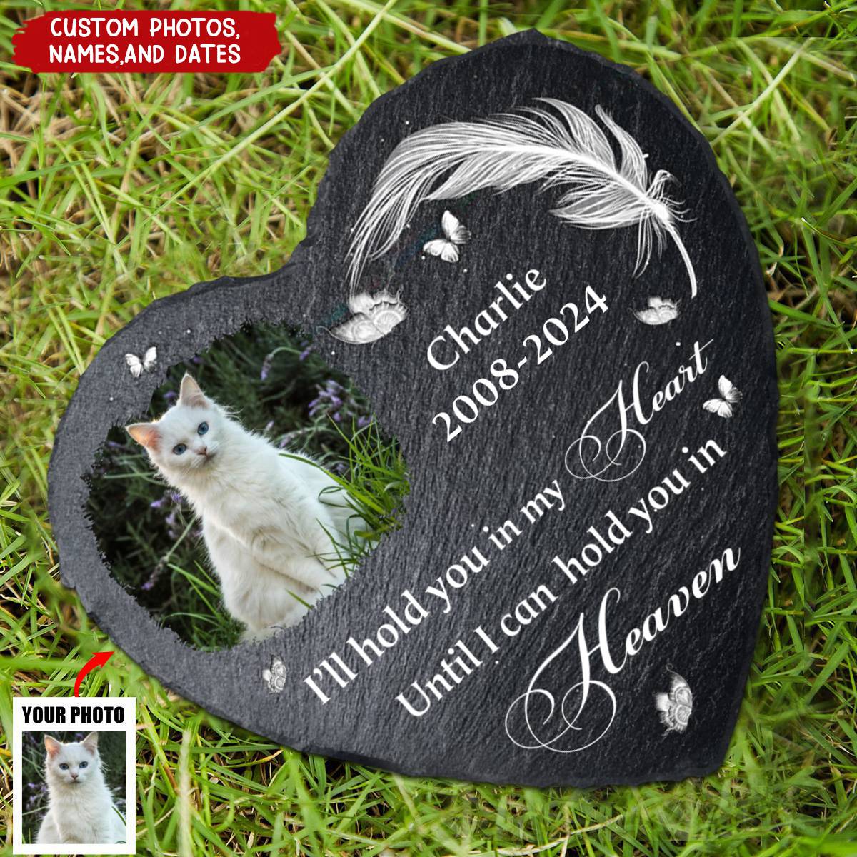 Custom Photo No Longer By My Side But Forever In My Heart - Personalized Heart Memorial Garden Stone