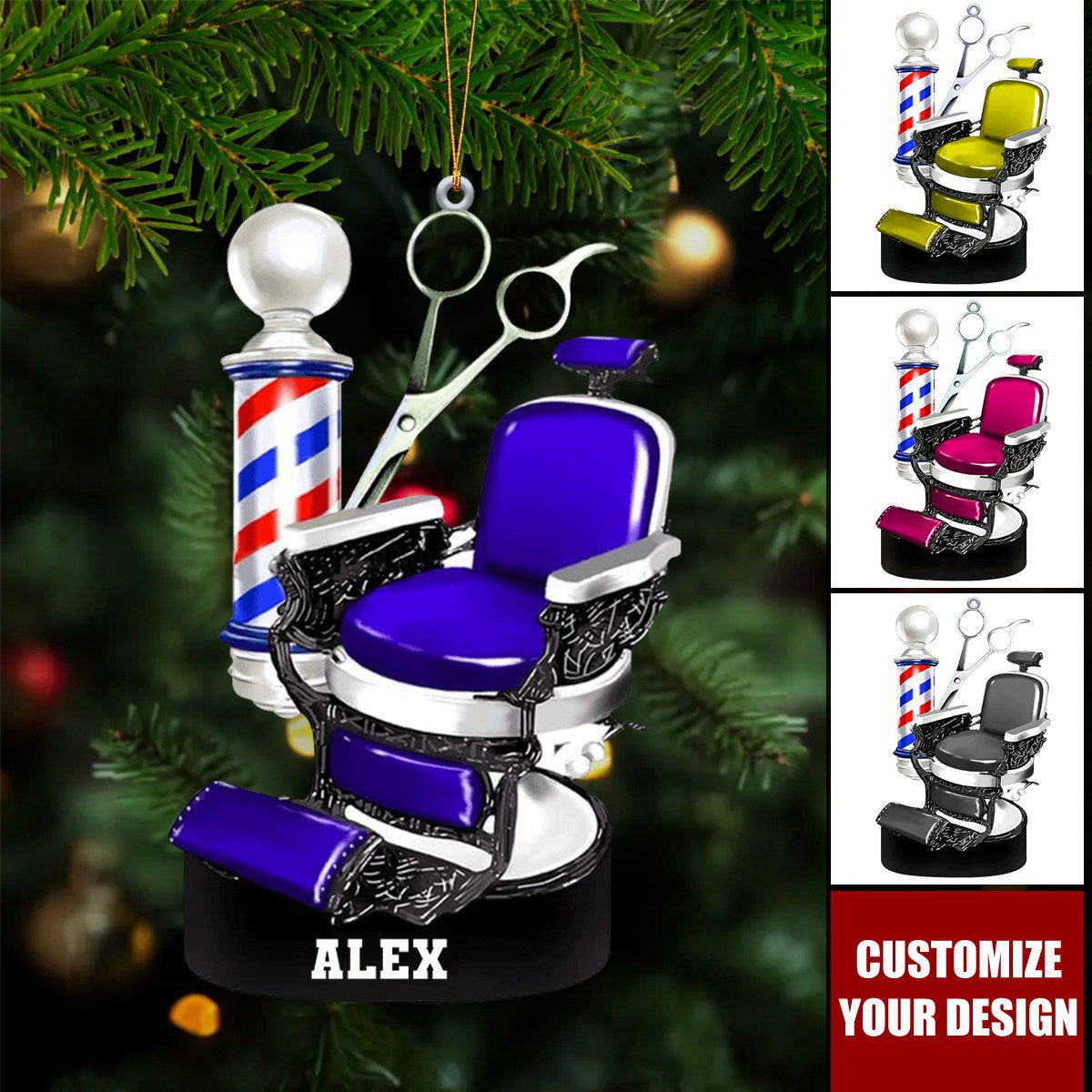 Personalized  Barber Chair Christmas Ornament - Gift For Barber