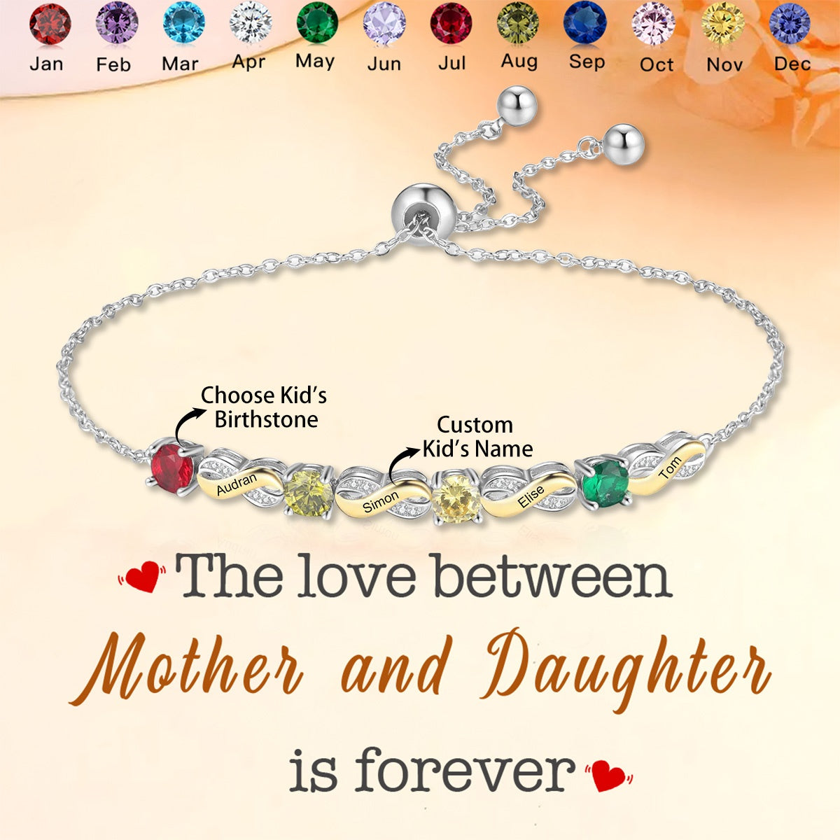 Infinity Bracelet with Birthstones Personalized Family Bracelet - Gift For Mom,Grandma