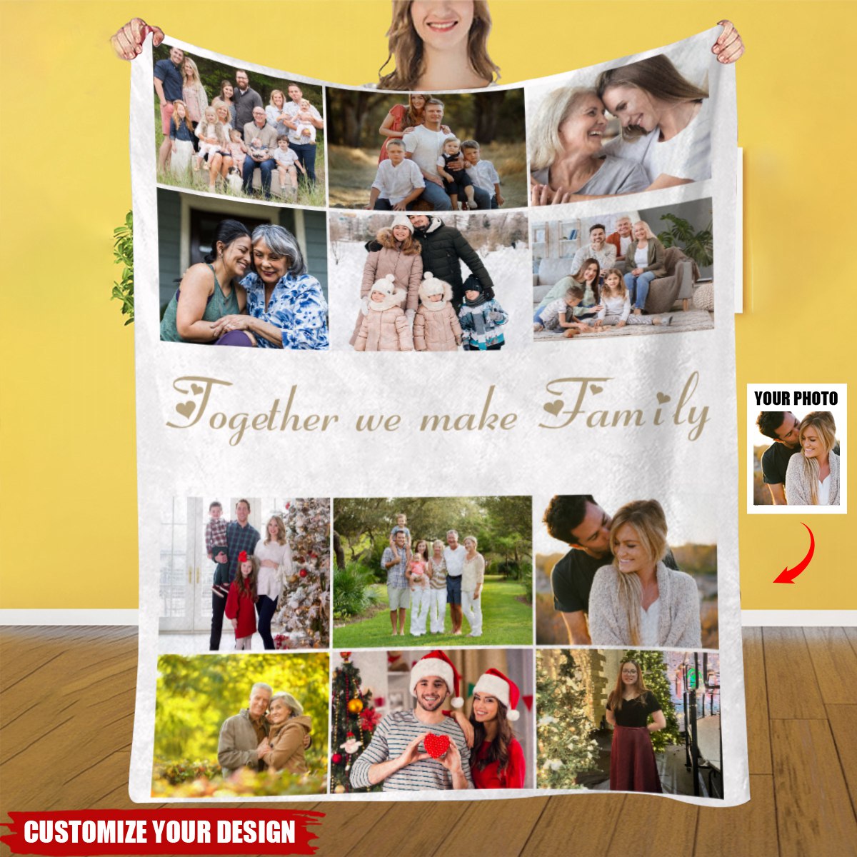 Personalized 12 Photos Collage Super Soft Blanket with Text  Mother's Day Gift for Family Friend