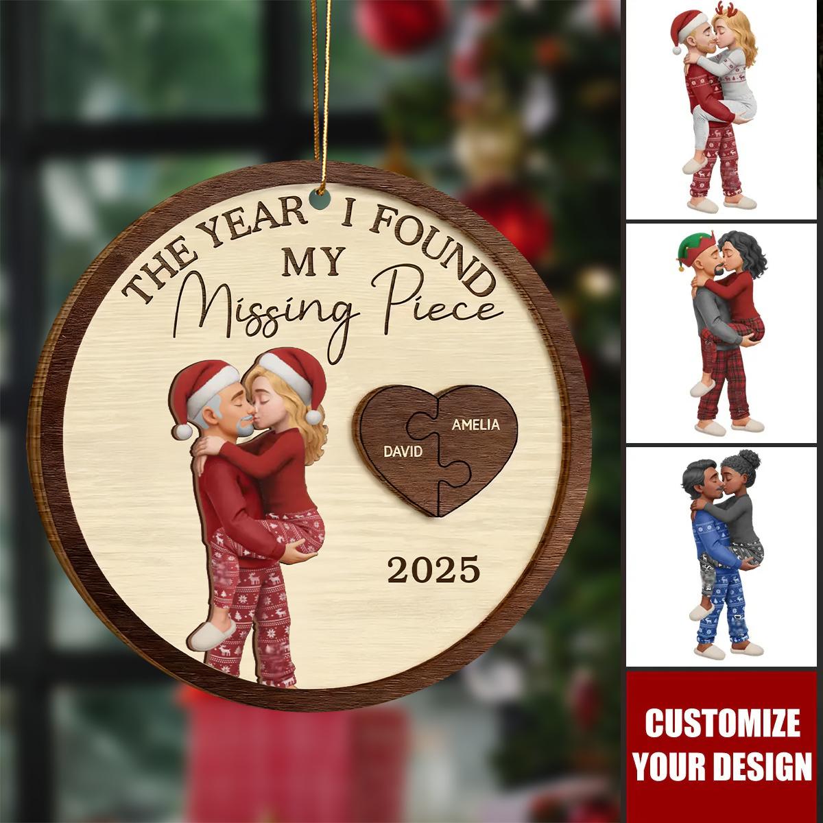 The Year I Found My Missing Piece Custom Couples Wood Ornament, Couple Christmas Ornament