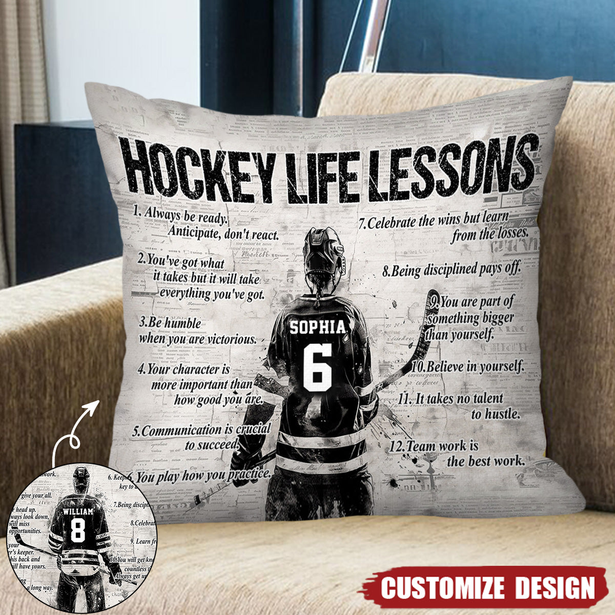 Personalized Hockey Life Lessons Pillow-Gift For Hockey Lovers