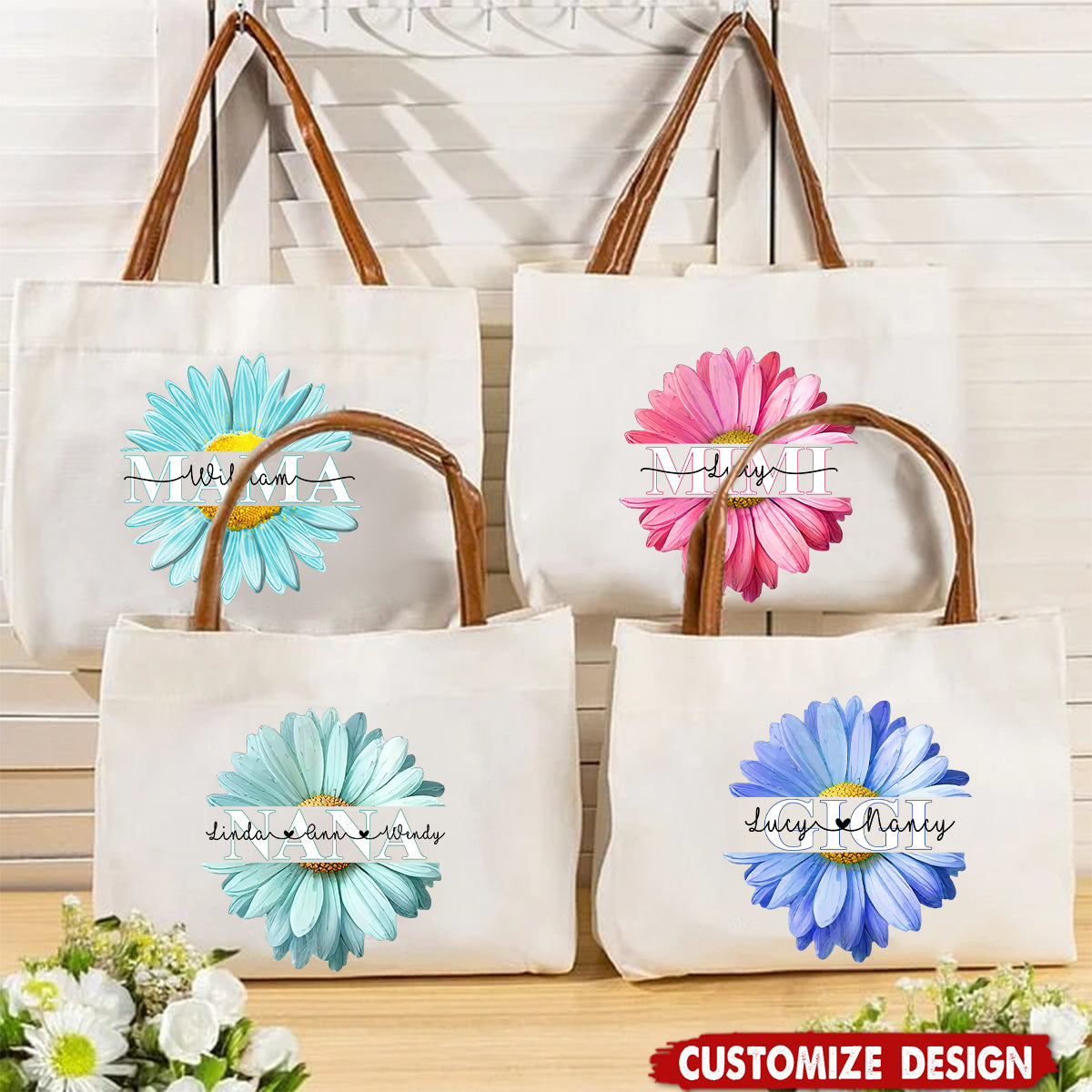 Personalized Daisy Large Capacity Canvas Bag - Mother's Day Birthday for Mom Grandma