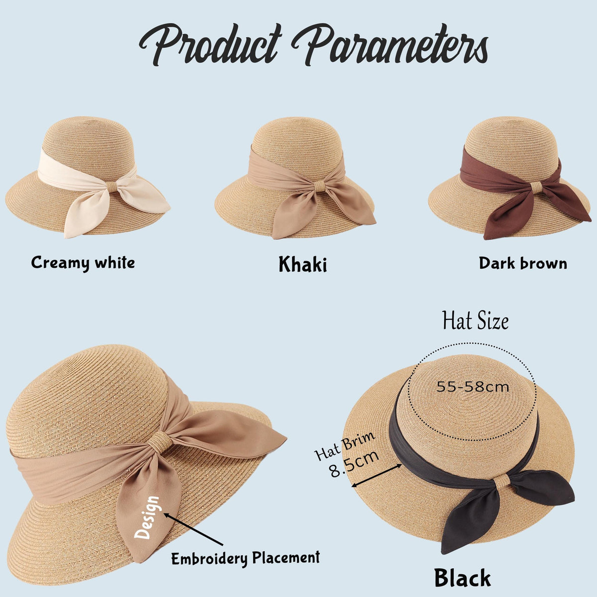 Personalized Straw Sun Hat with Embroidered Ribbon - Gift For Daughter, Mom, Grandma