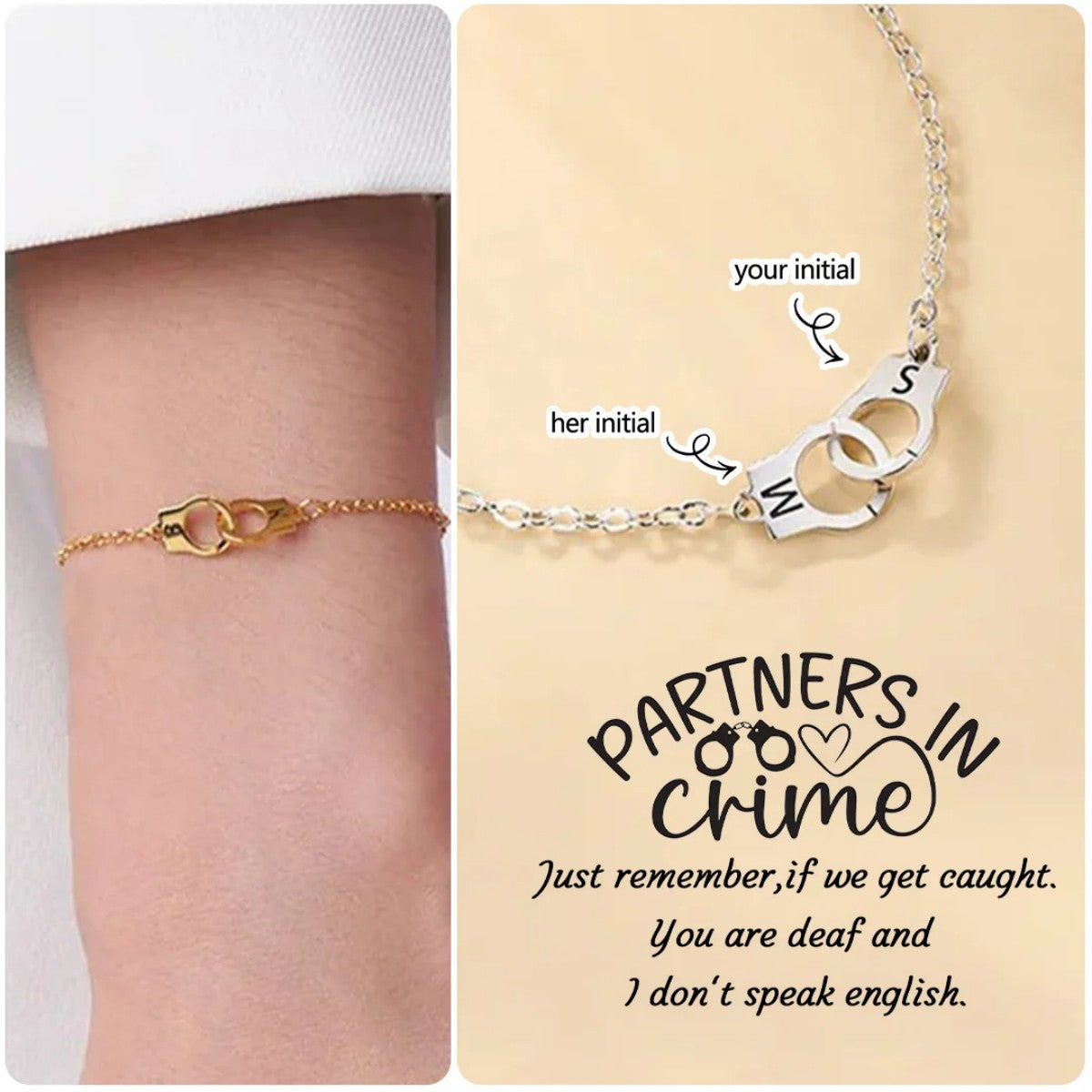 Personalized Handcuff Interlocking Infinity Double Initials Bracelet