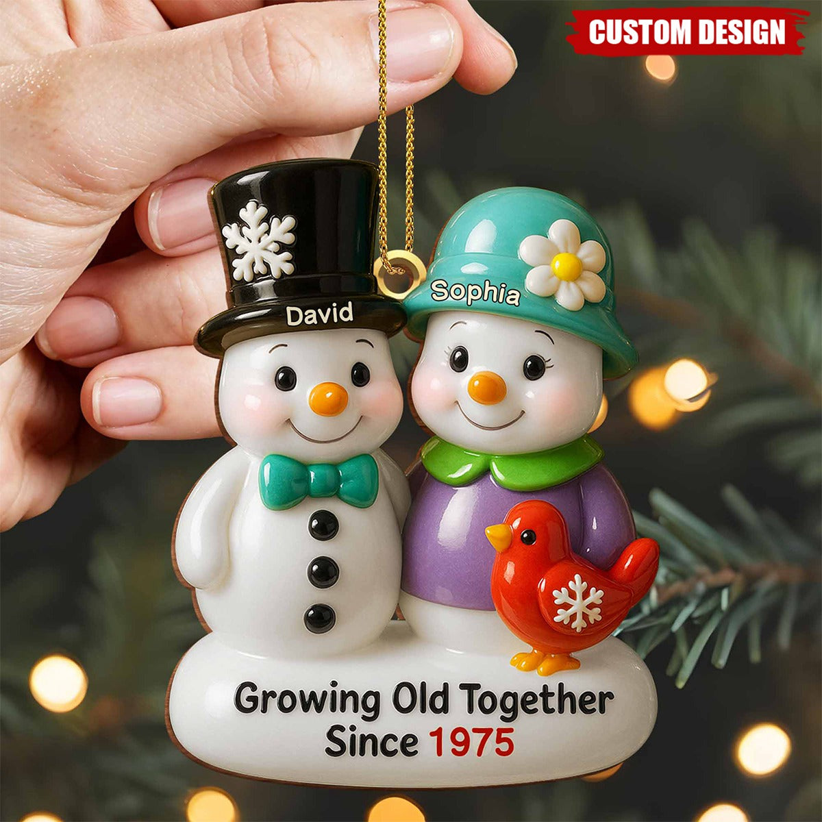 Growing Old Together Snowmen Ornament,Custom Wood Ornament,Gift For Couples