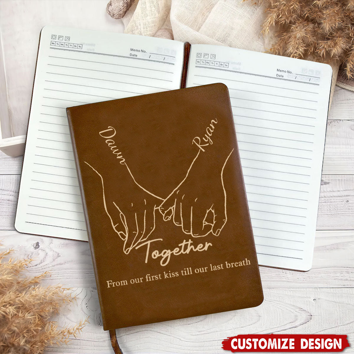 From our first kiss till our last breath - Personalized Couple Leather Notebook - Anniversary Gift For Wife,Husband