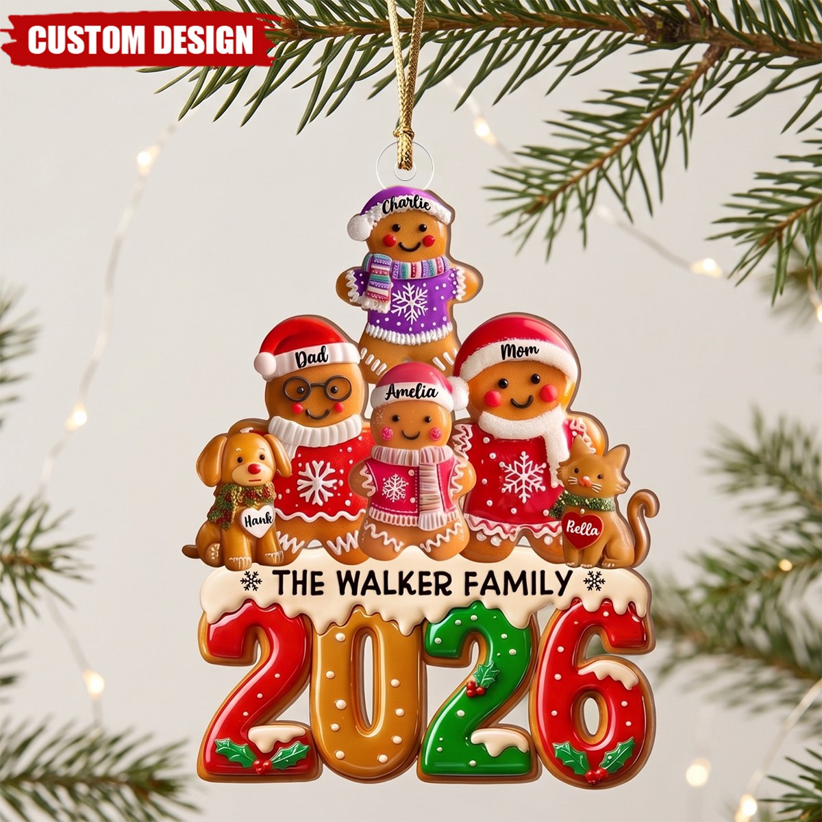 Personalized Gingerbread Family Christmas Tree Ornament,Christmas Decoration