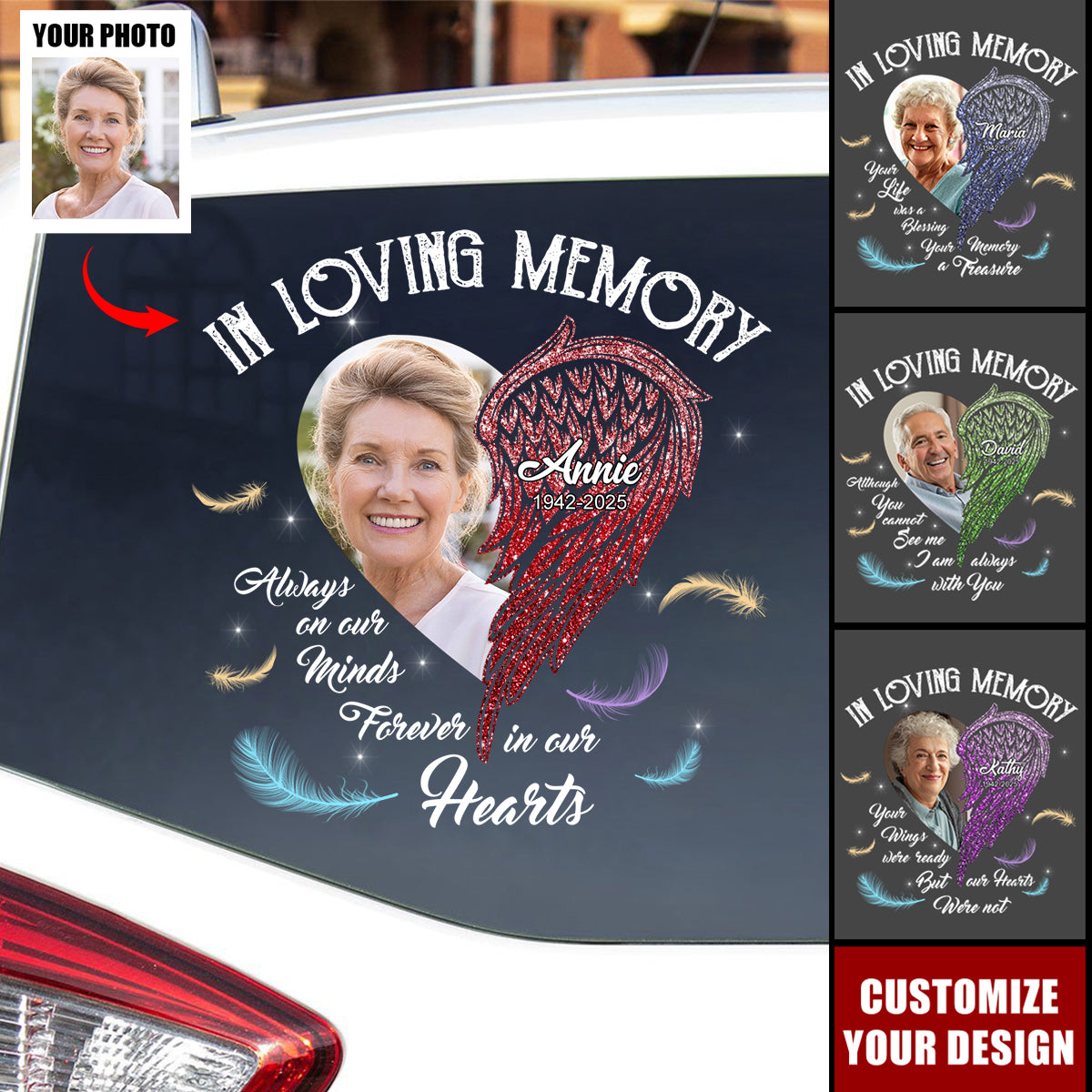 In Loving Memory Half Of My Heart Is In Heaven With My Angel - Personalized Decal, Memorial Gift