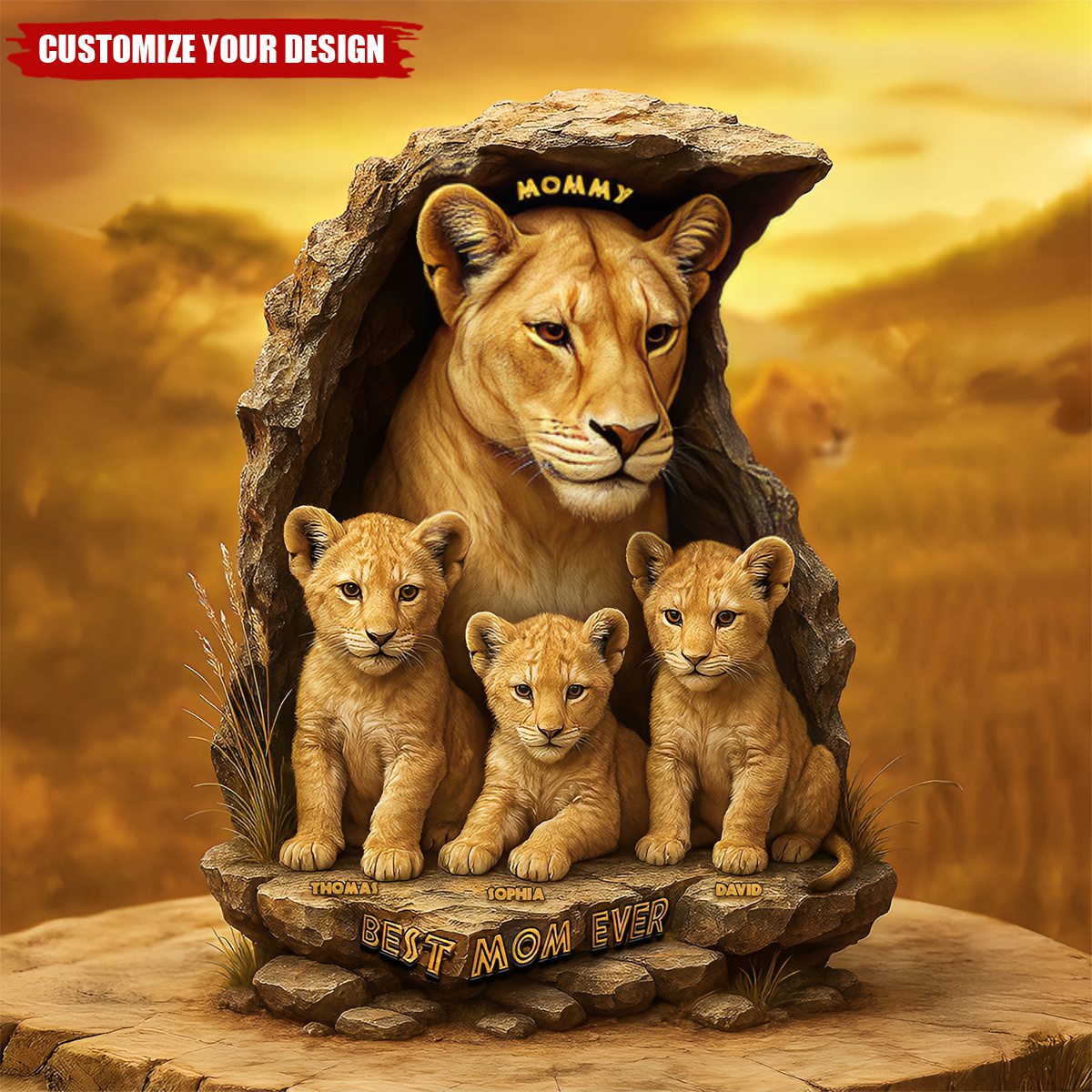 Personalized Gift For Mom Plaque, Lion Mom & Little Cubs