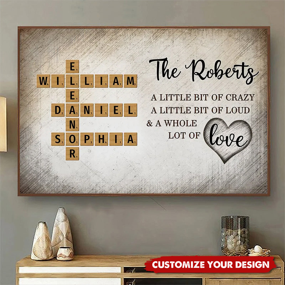 Family Whole Lot Of Love Crossword Puzzle Art - Personalized Horizontal Poster - Gift For Family Members, Mom and Dad