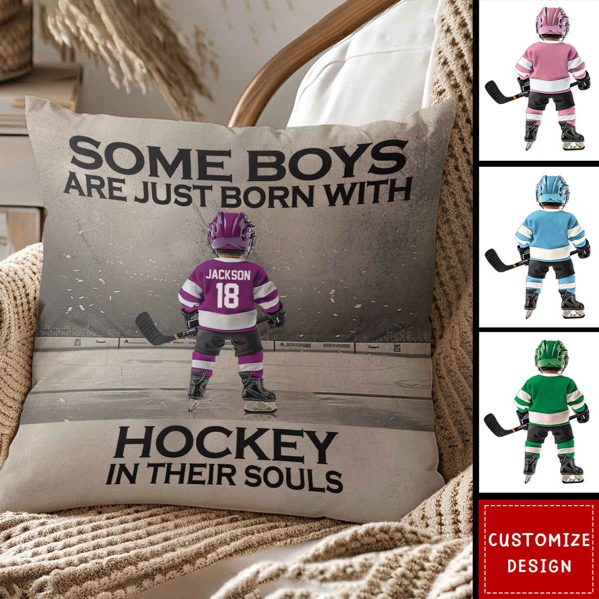 Some Boys Are Just Born With Hockey - Personalized Hockey Kid Pillow - Gift For Hockey Lovers