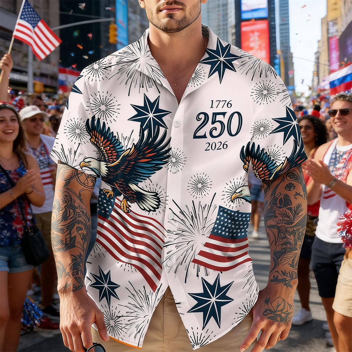 Men's American 250th Anniversary Art Print Hawaiian Shirt