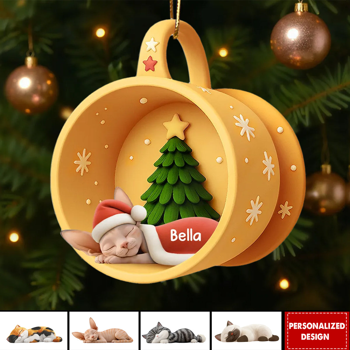 Christmas Sleeping Cats In Cozy Mug-Personalized Acrylic Ornament