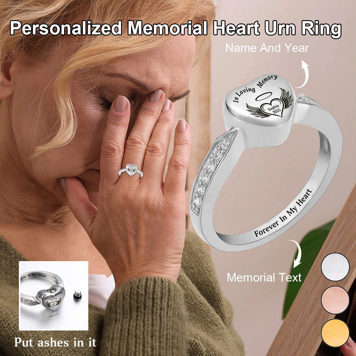 Personalized Heart Urn Ring-Gift For Family