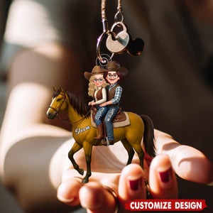 Personalized Couple And Their Horse  Acrylic Keychain - Gift For Couple, For Horse Lovers