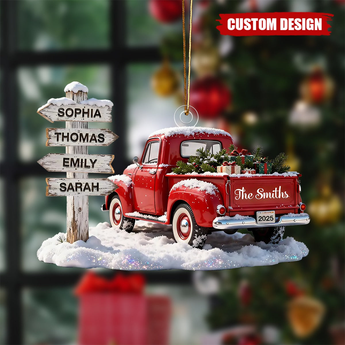 Personalized Nostalgia Christmas Truck Family Sign Posts Ornament - Gift For Family, Farmhouse Decor