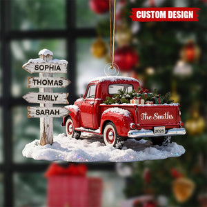 Personalized Nostalgia Christmas Truck Family Sign Posts Ornament - Gift For Family, Farmhouse Decor