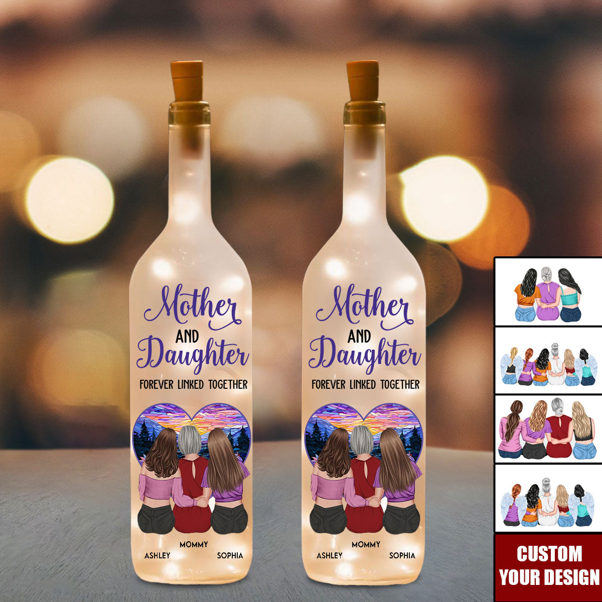 Mother & Daughter - Forever Linked Together - Personalized Bottle Lamp