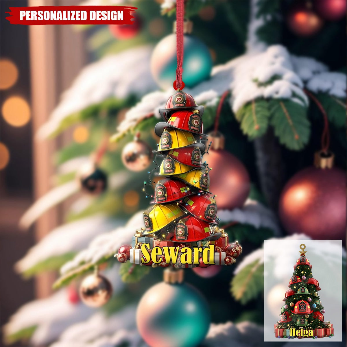 Personalized Christmas Firefighter Helmet Ornaments-Gifts For Him Dad, Fireman, Fire Fighter-2024 New Release