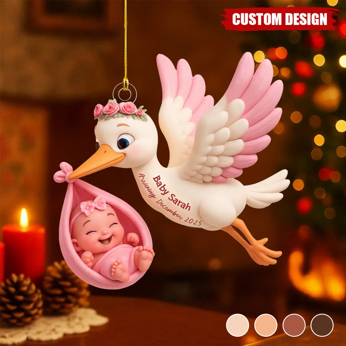 3D Effect Cute Stork And Baby Personalized Acrylic Ornament, Heartfelt First Gift for Pregnant Mom