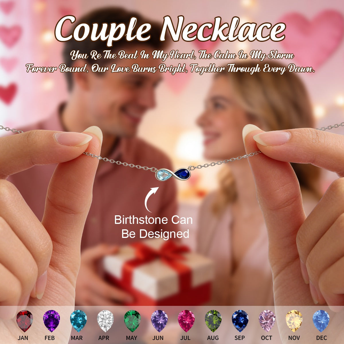 Personalized Couples Infinity Birthstone Necklace