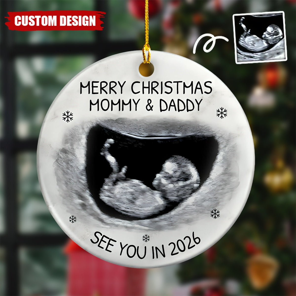 Custom Photo Baby Expecting See You In 2026 - Personalized Circle Ceramic Ornament