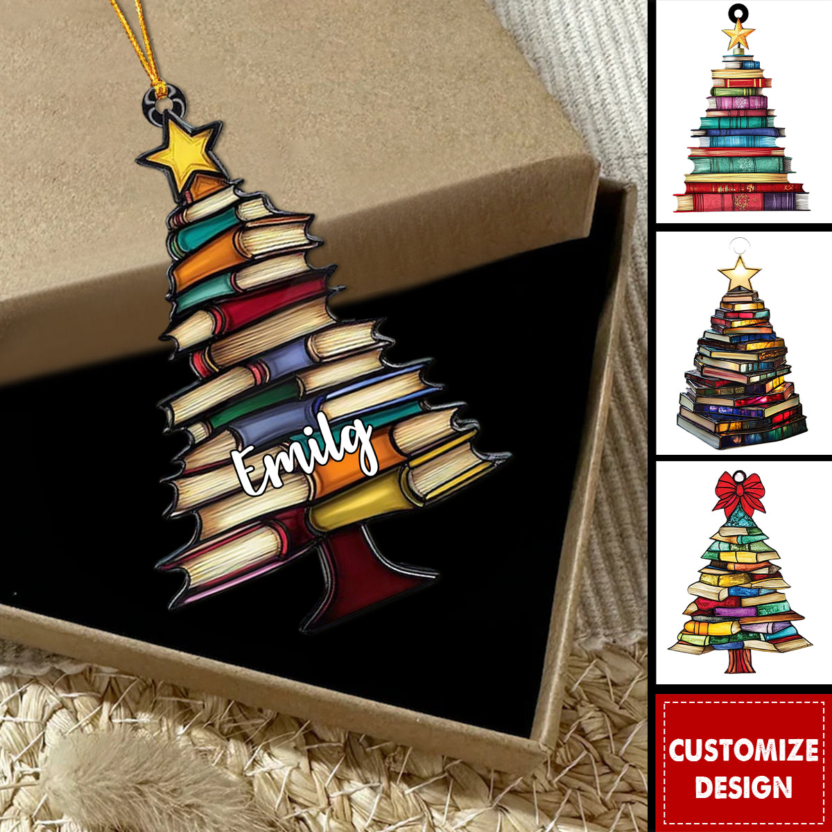 Book Tree Christmas Personalized Acrylic Ornament - Gift For Reading Lovers
