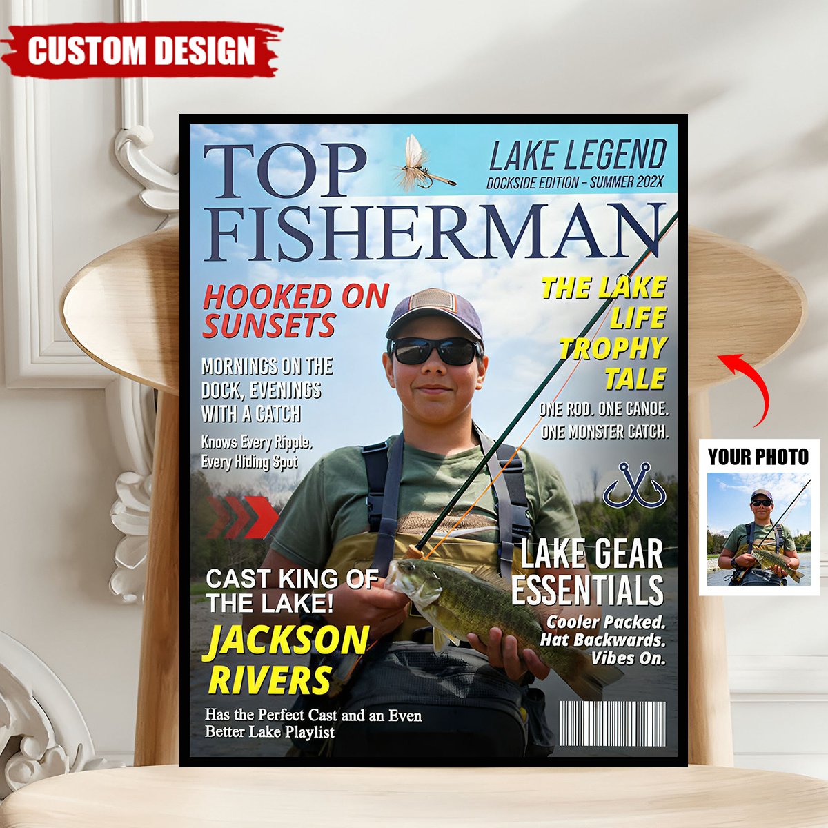 Personalized Lake Fishing Magazine Cover, Custom Gift for Fishing Dad, Husband or Him, Best Gift For Fishing Men