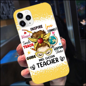 Messy Bun Teacher Counselor Educator Teach Inspire Love Personalized Phone case Perfect Teacher's Day Gift