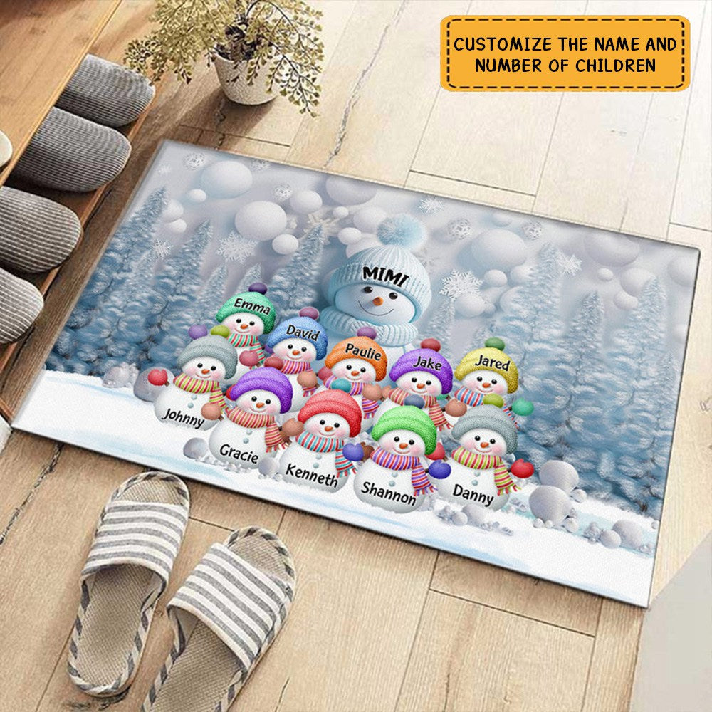 Blue Vibe Snowman Grandma Mom Colorful Kids Personalized Doormat