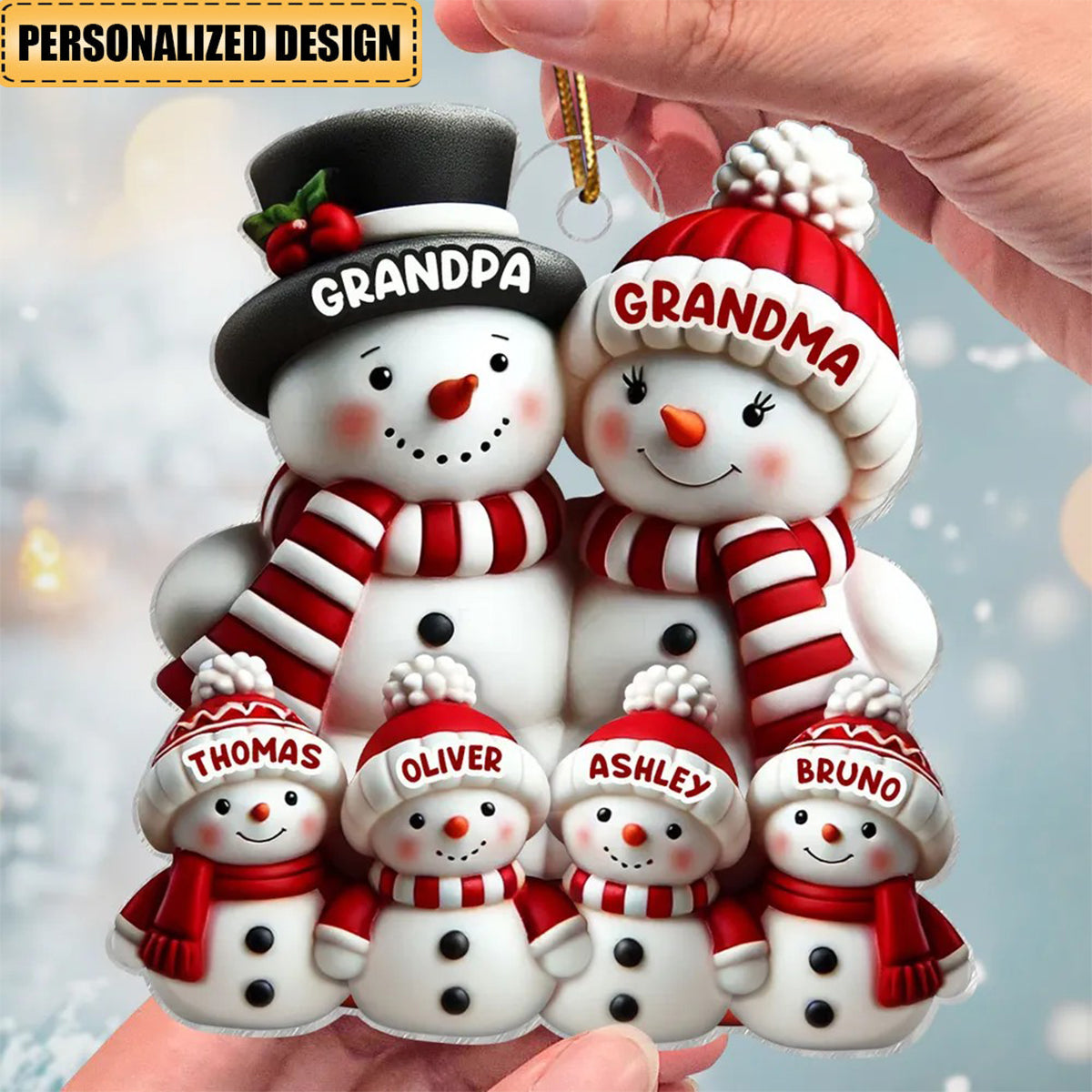 3D Effect Cute Snowman Family Christmas Decor Personalized Acrylic Ornament