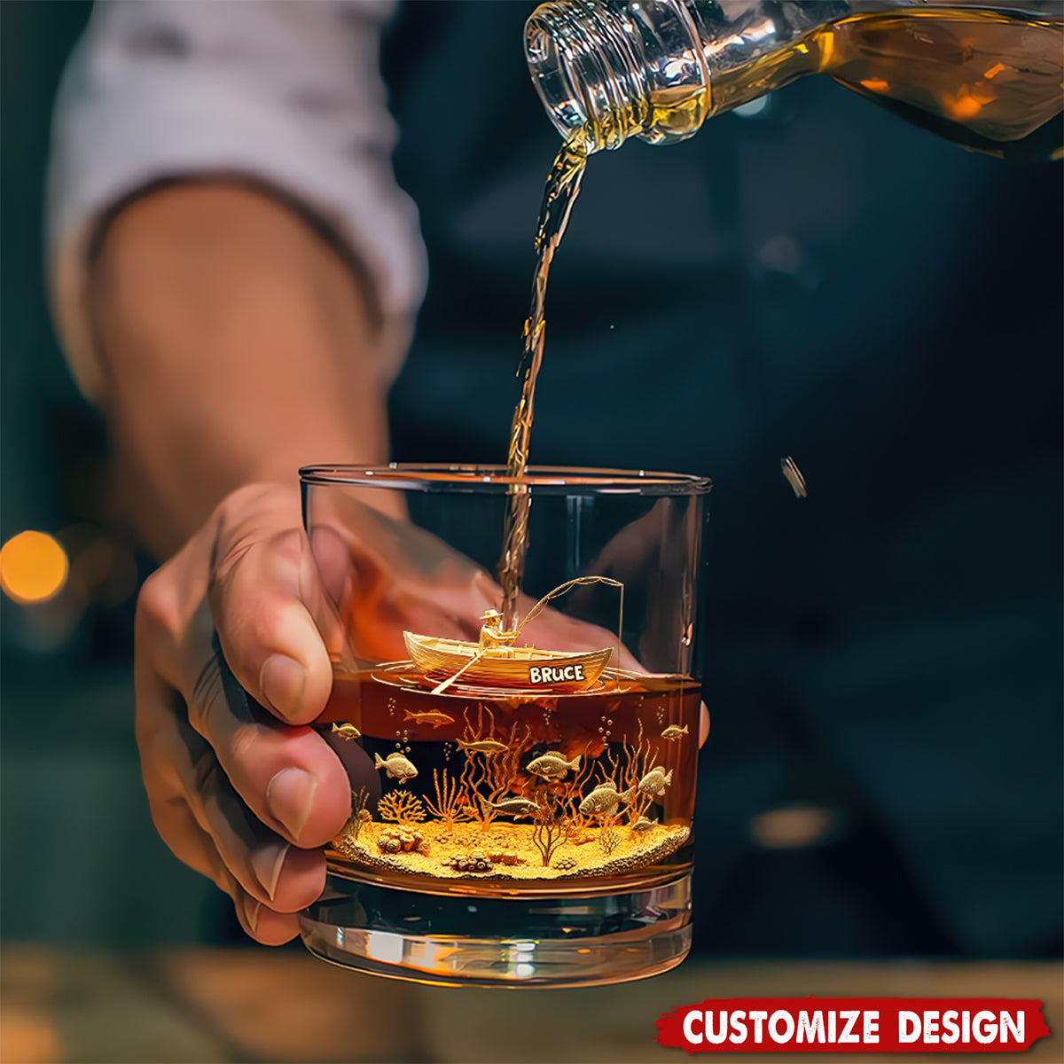 Personalized Fishing Man Whiskey Glass - Gifts For Fishing Lovers