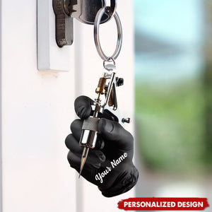 Personalized Tattoo Machine Christmas Keychain-Tattoo Artist Gift