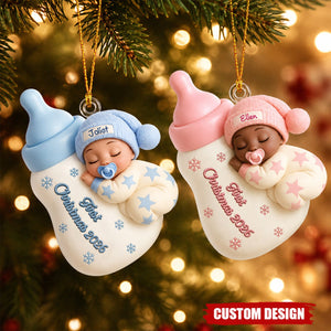 Custom Sleeping Baby's First Christmas- Personalized Newborn Acrylic Ornament