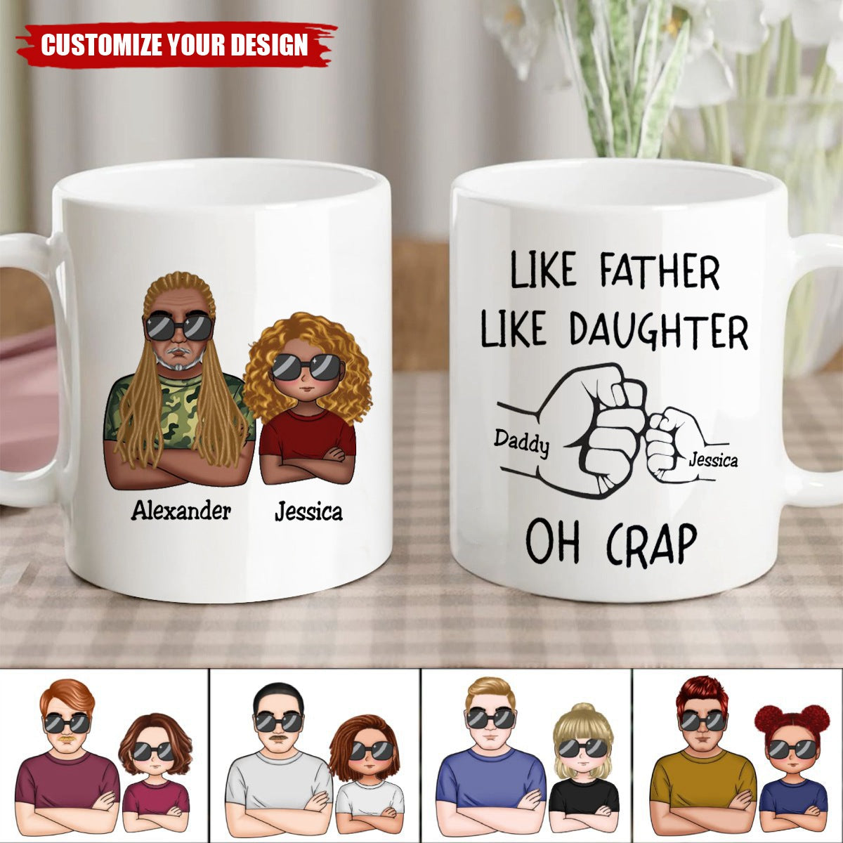 Like Father Like Daughter Fist Bump Handshake - Personalized Mug