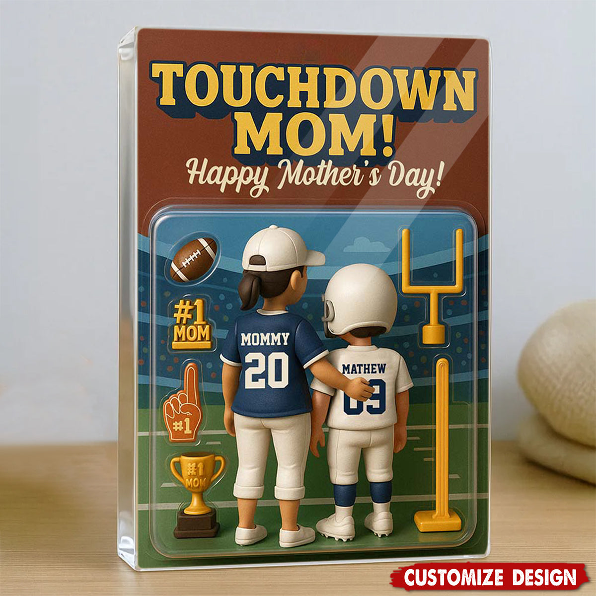 Touchdown Mom! - Personalized American Football Shaped Acrylic Plaque