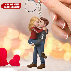 Personalized Romantic Kissing Couple Keychain - Anniversary Wedding Gifts For Husband And Wife, Him And Her