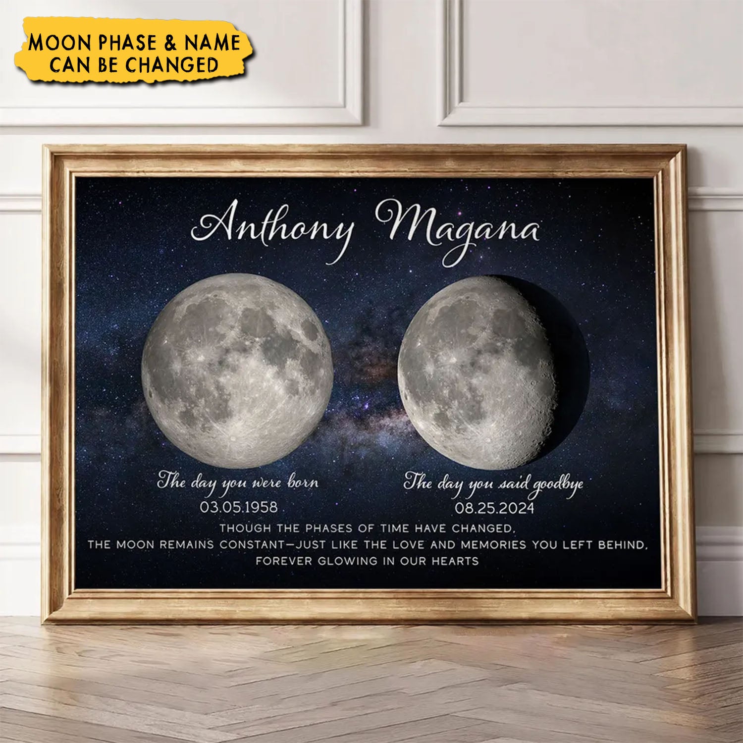 Lost Loved One Moon Phase Art Memorial Personalized Poster, Sympathy Gift For Family