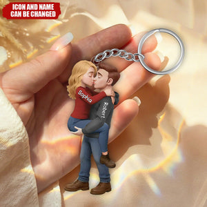 Personalized Romantic Kissing Couple Keychain - Anniversary Wedding Gifts For Husband And Wife, Him And Her